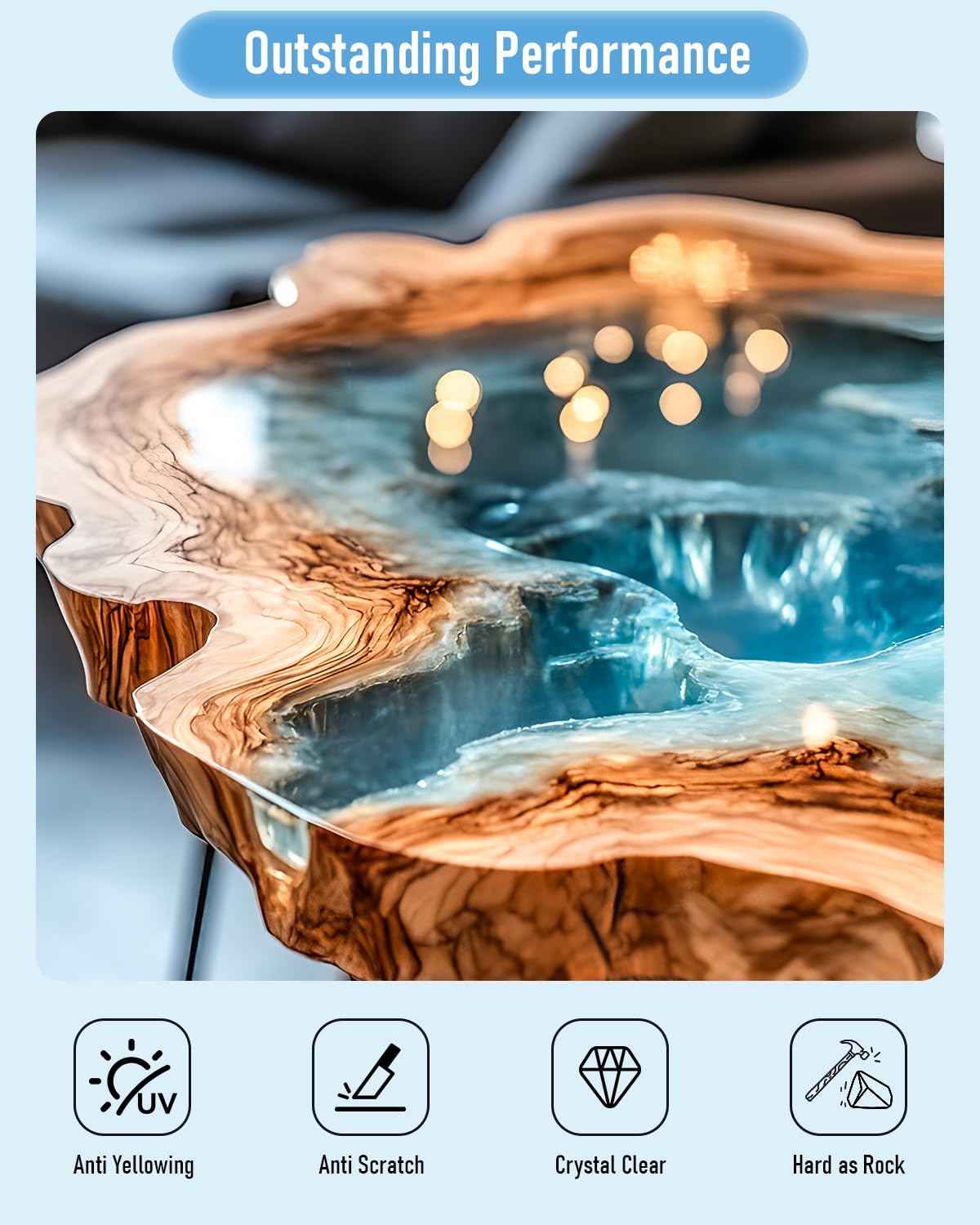 Nicpro cured crystal-clear resin surface with glossy shine.