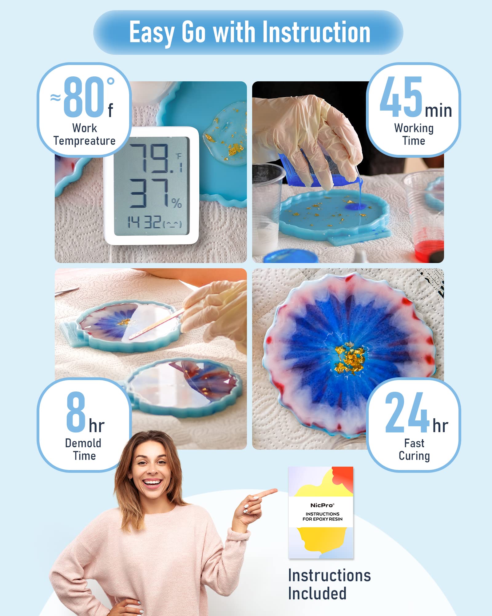 Nicpro epoxy resin for coasters, jewelry, and molds.