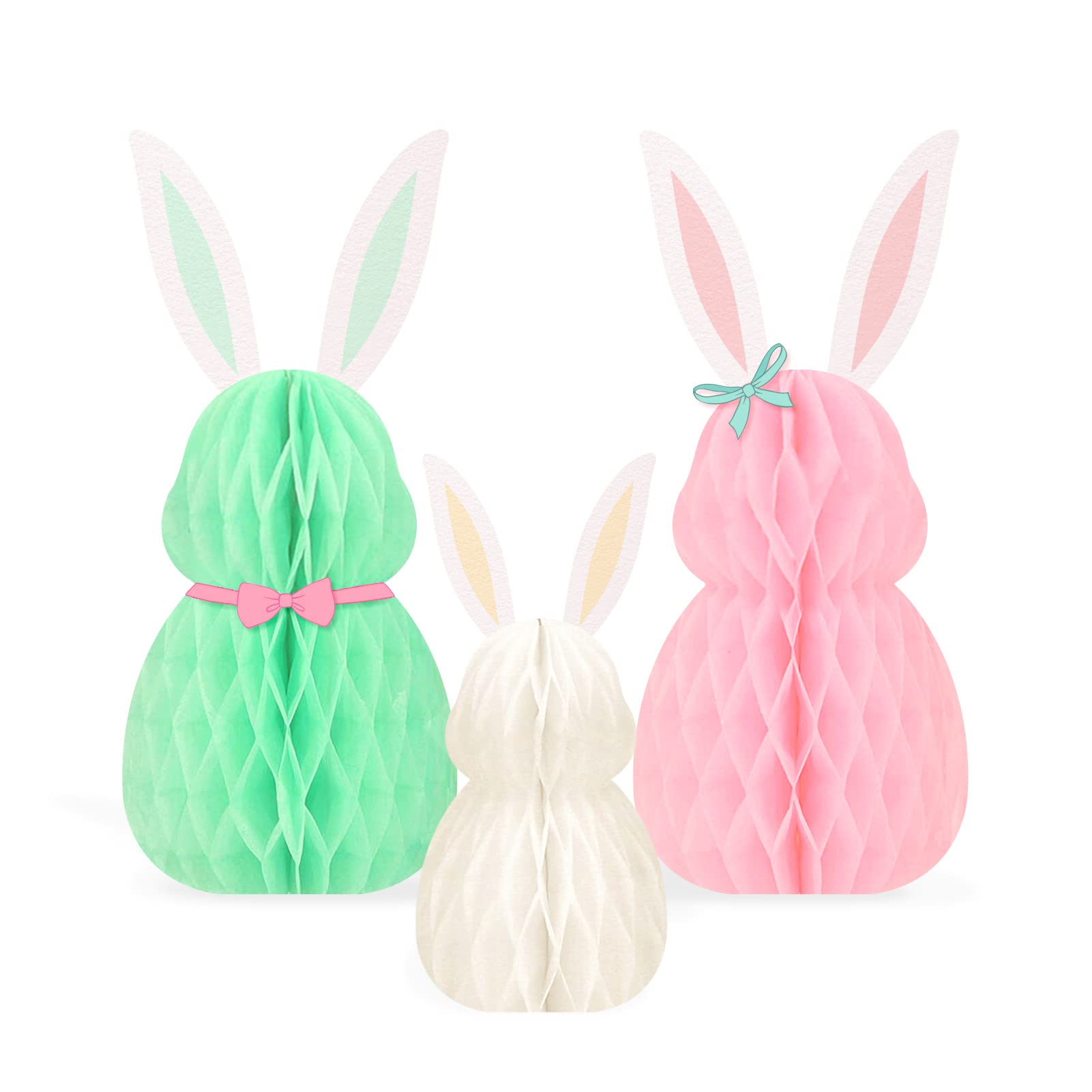 Nicrolandee Easter Bunny Honeycomb Centerpiece set in green, pink, ivory, ideal for festive tables