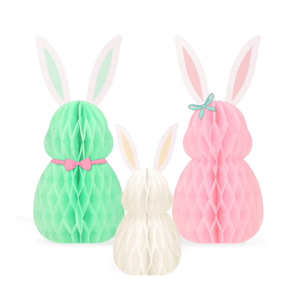 Nicrolandee Easter Bunny Honeycomb Centerpiece set in green, pink, ivory, ideal for festive tables