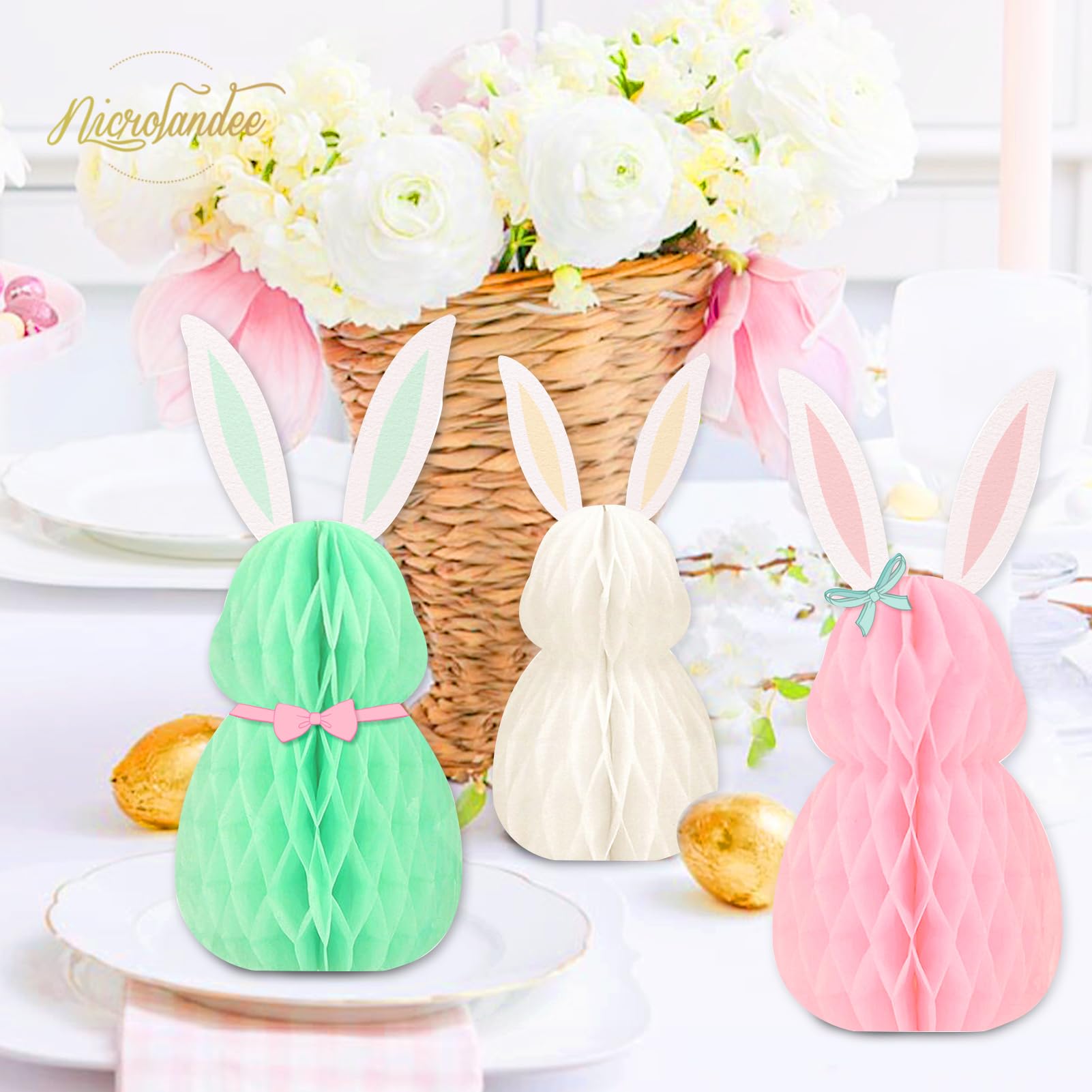 Nicrolandee Bunny Honeycomb Centerpiece suitable for birthday and spring celebrations