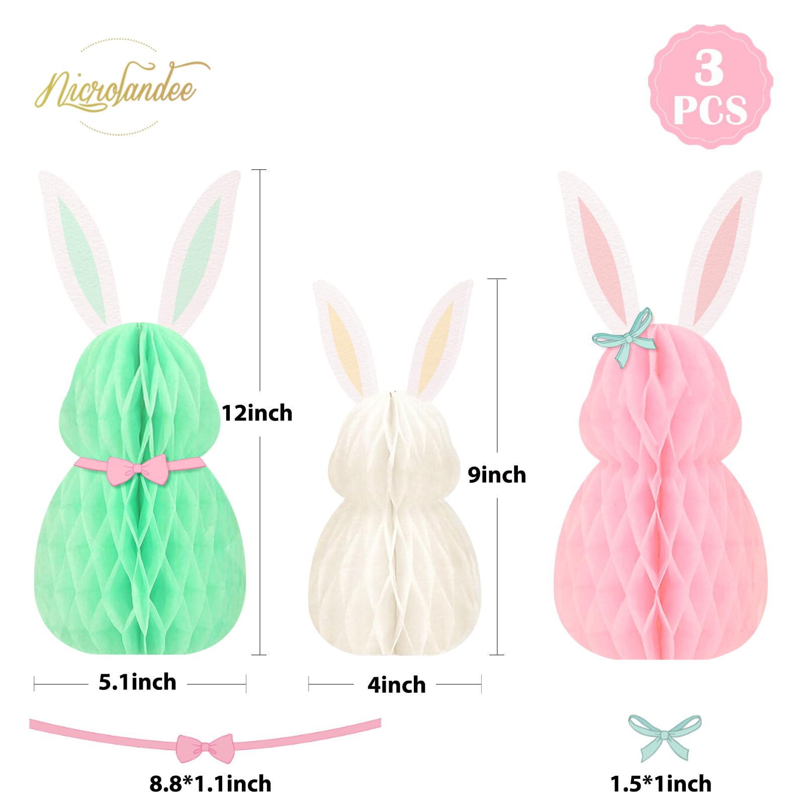 Nicrolandee Easter Bunny Honeycomb Centerpiece shown from the front for playful charm