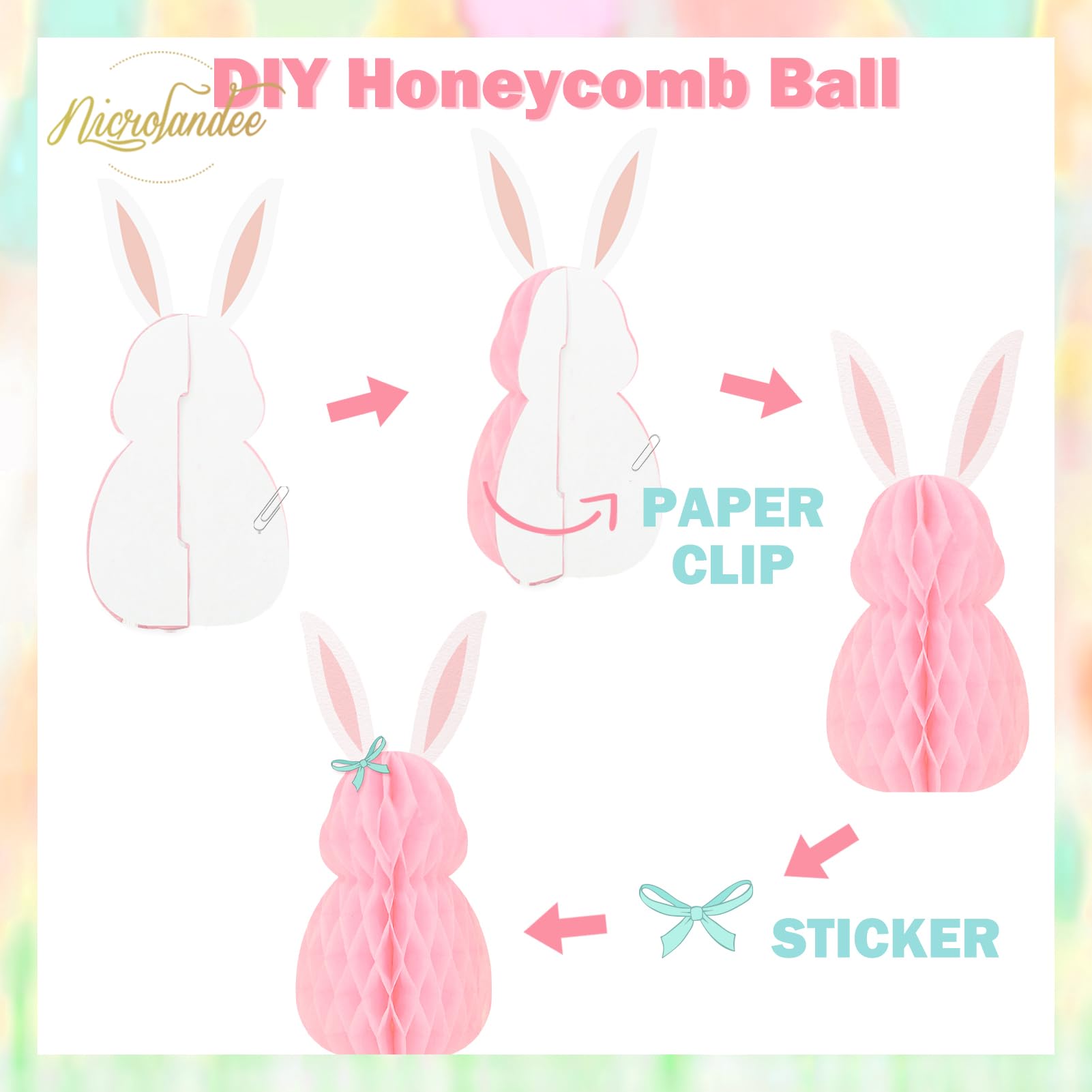 Nicrolandee Easter Bunny Honeycomb Centerpiece side angle, lightweight display option