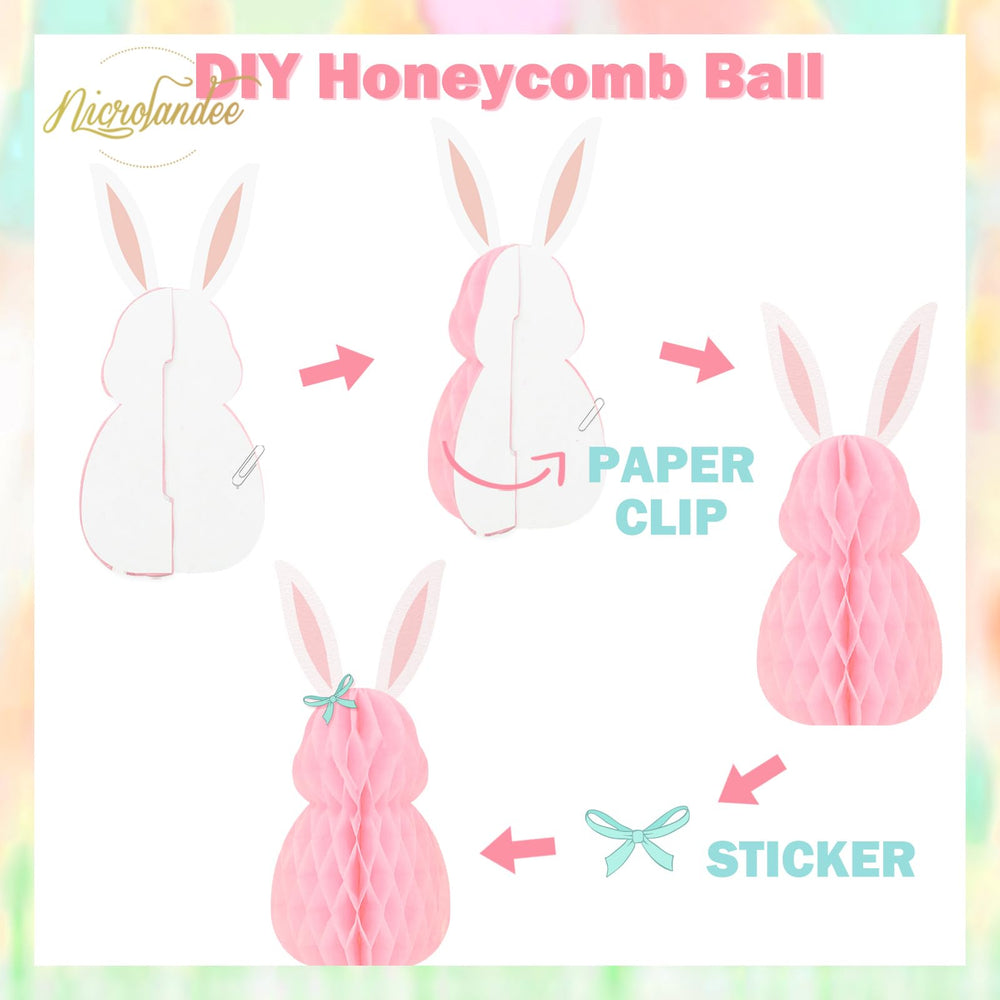 Nicrolandee Easter Bunny Honeycomb Centerpiece side angle, lightweight display option