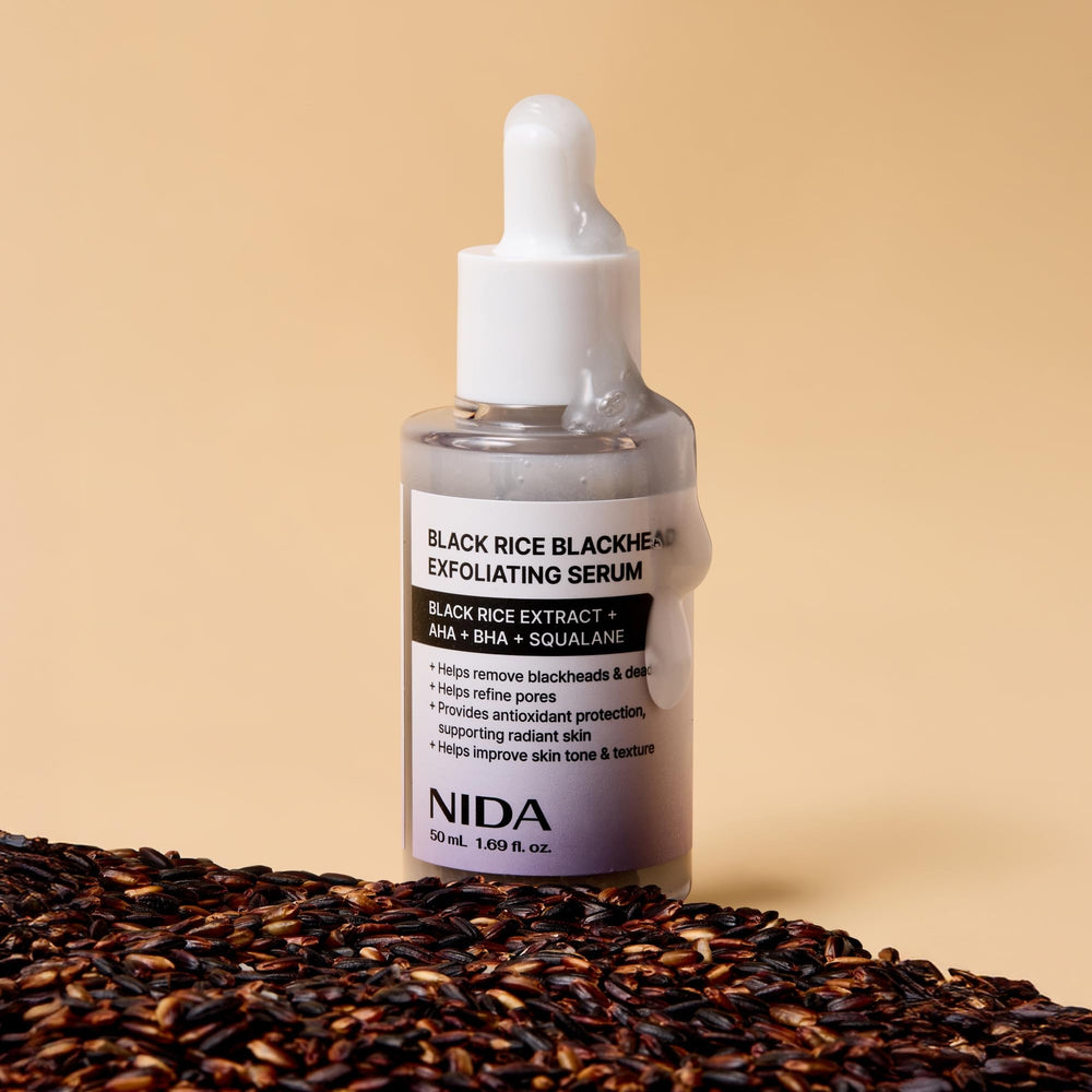 NIDA Black Rice Serum swirl demonstrates even coverage on skin.