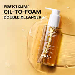 NIDA Perfect Clear pour shot highlighting oil-to-foam transition for cleansing