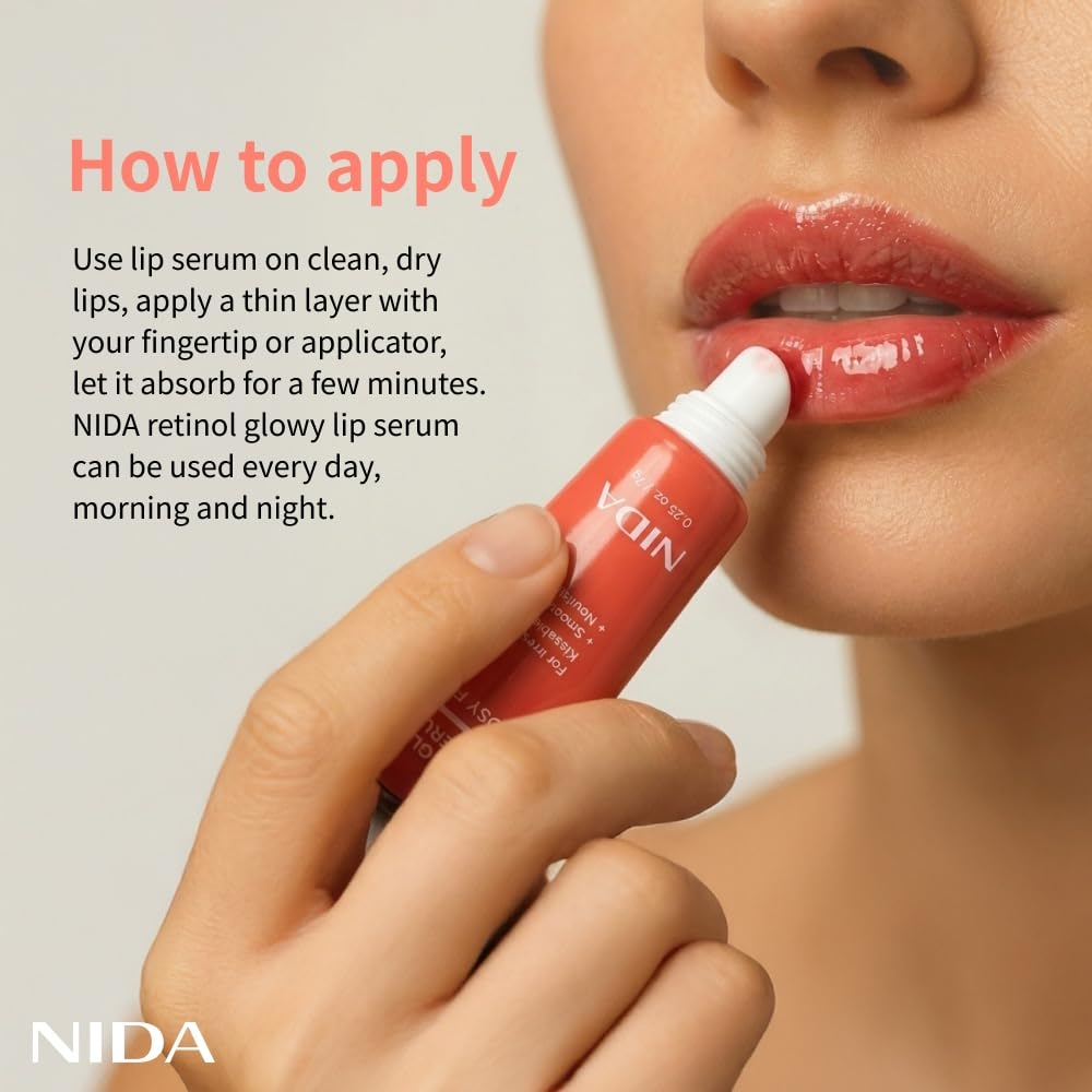 NIDA retinol lip serum creates smooth texture with gentle exfoliation