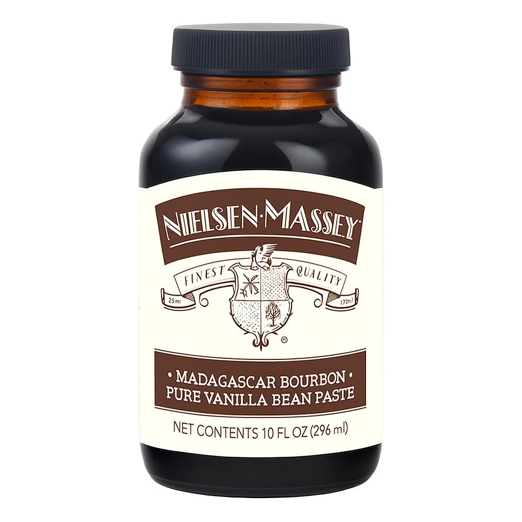 Nielsen-Massey Pure Vanilla Bean Paste bottle with visible specks for richer flavor.