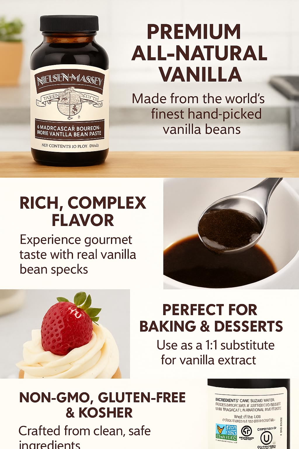 Nielsen-Massey Vanilla Bean Paste close-up shows real specks and premium quality.