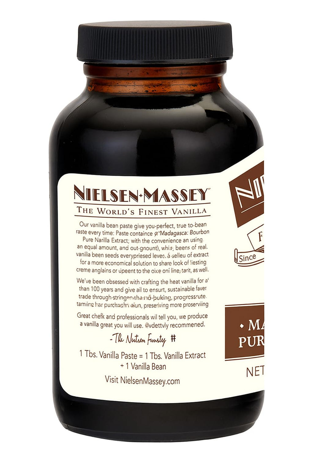 Nielsen-Massey Vanilla Bean Paste on a dessert plate with specks.