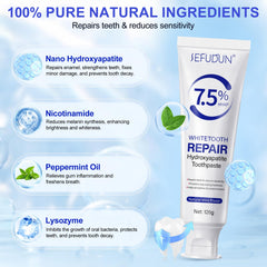 NIFEISHI hydroxyapatite toothpaste nano particles close-up highlighting micro-repair action.
