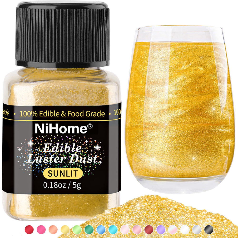 NiHome edible glimmer powder adds cake sparkle with sunlit color.