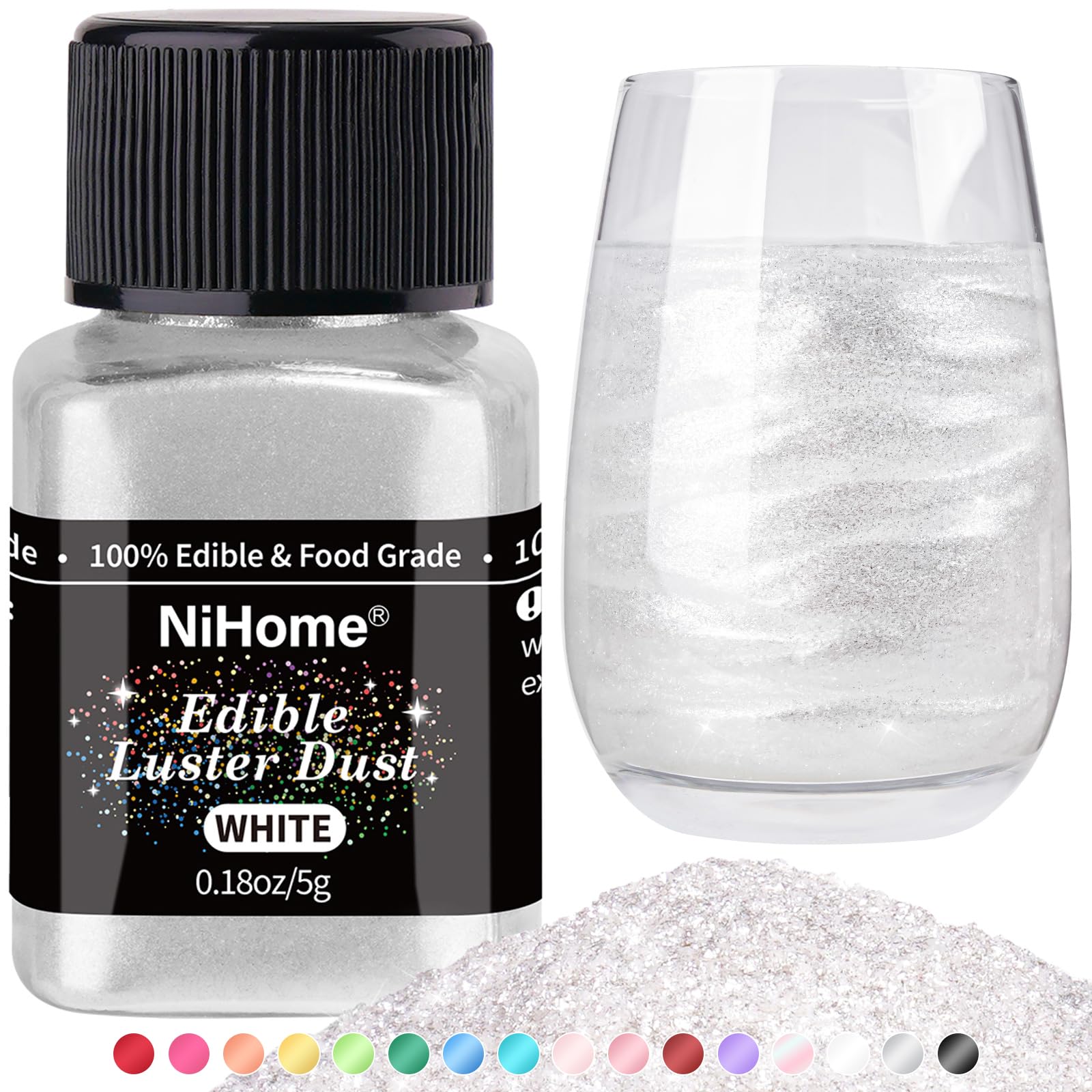 NiHome edible glitter powder white cake decoration for sparkling desserts.