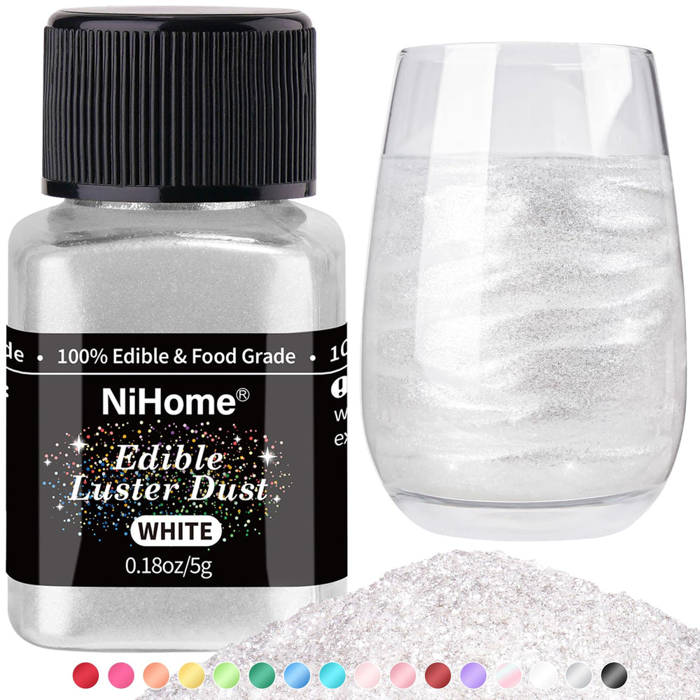 NiHome edible glitter powder white cake decoration for sparkling desserts.