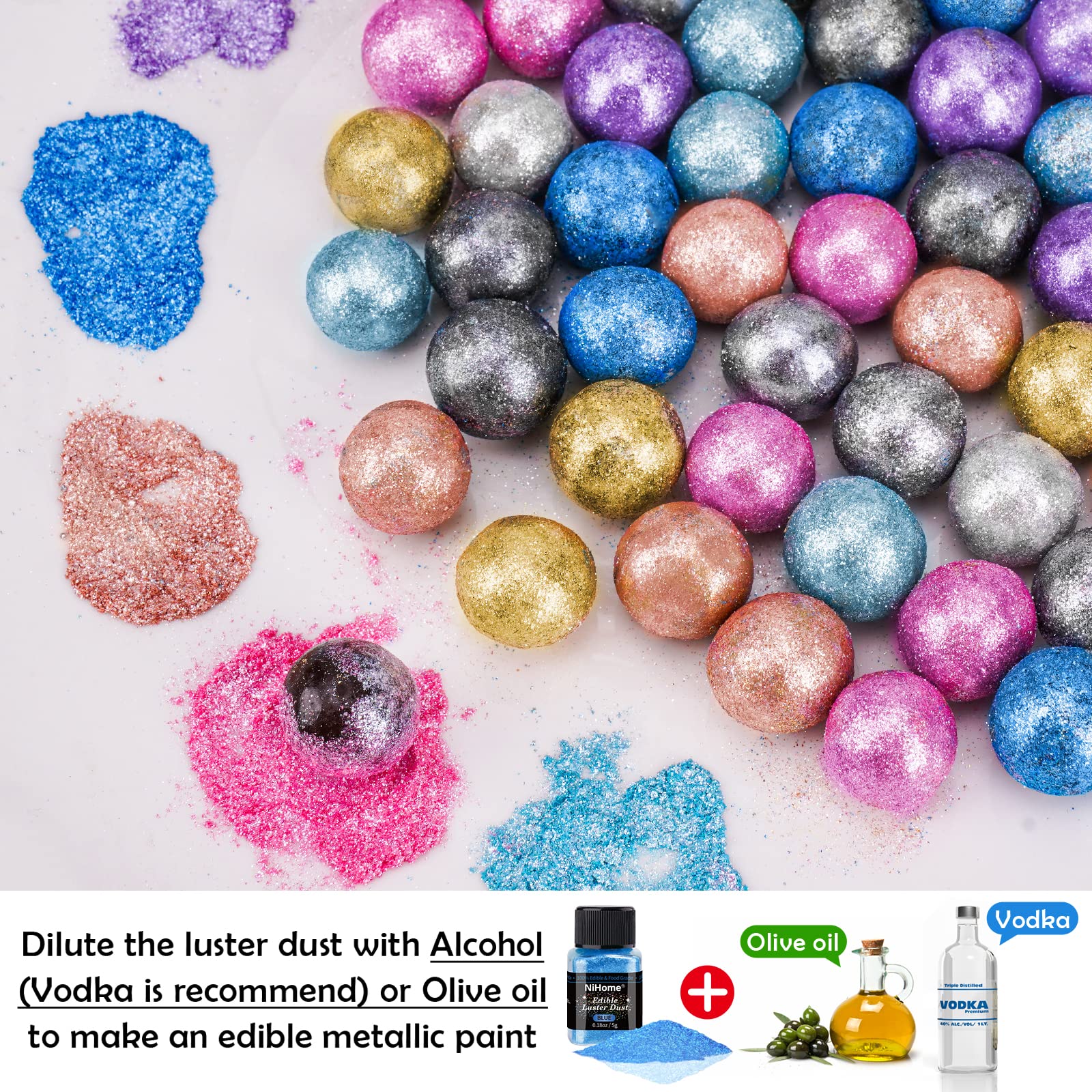 NiHome blue metallic dust wine sparkle enhances beverages and desserts.