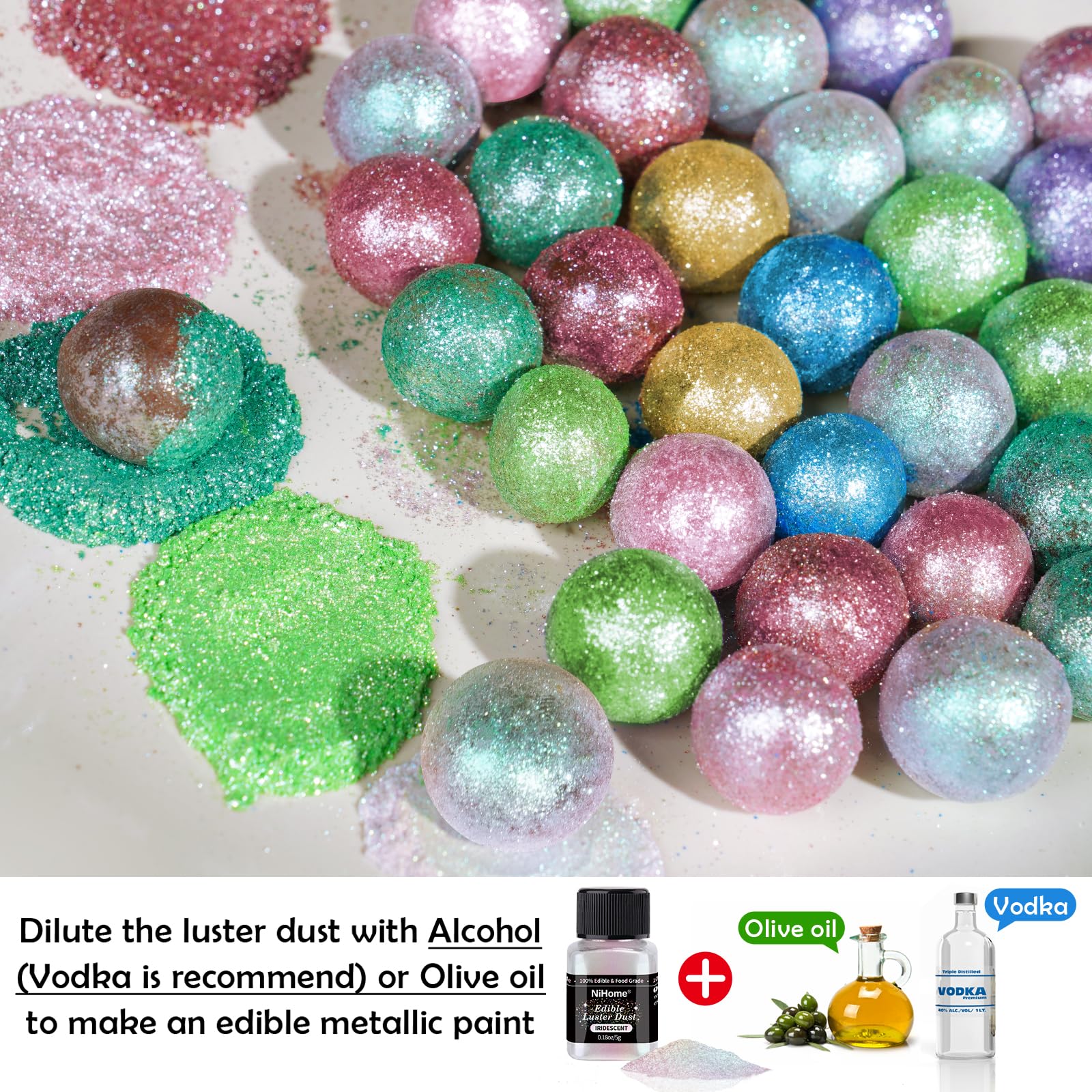 NiHome edible glitter dust enhances wine and champagne with subtle glow.