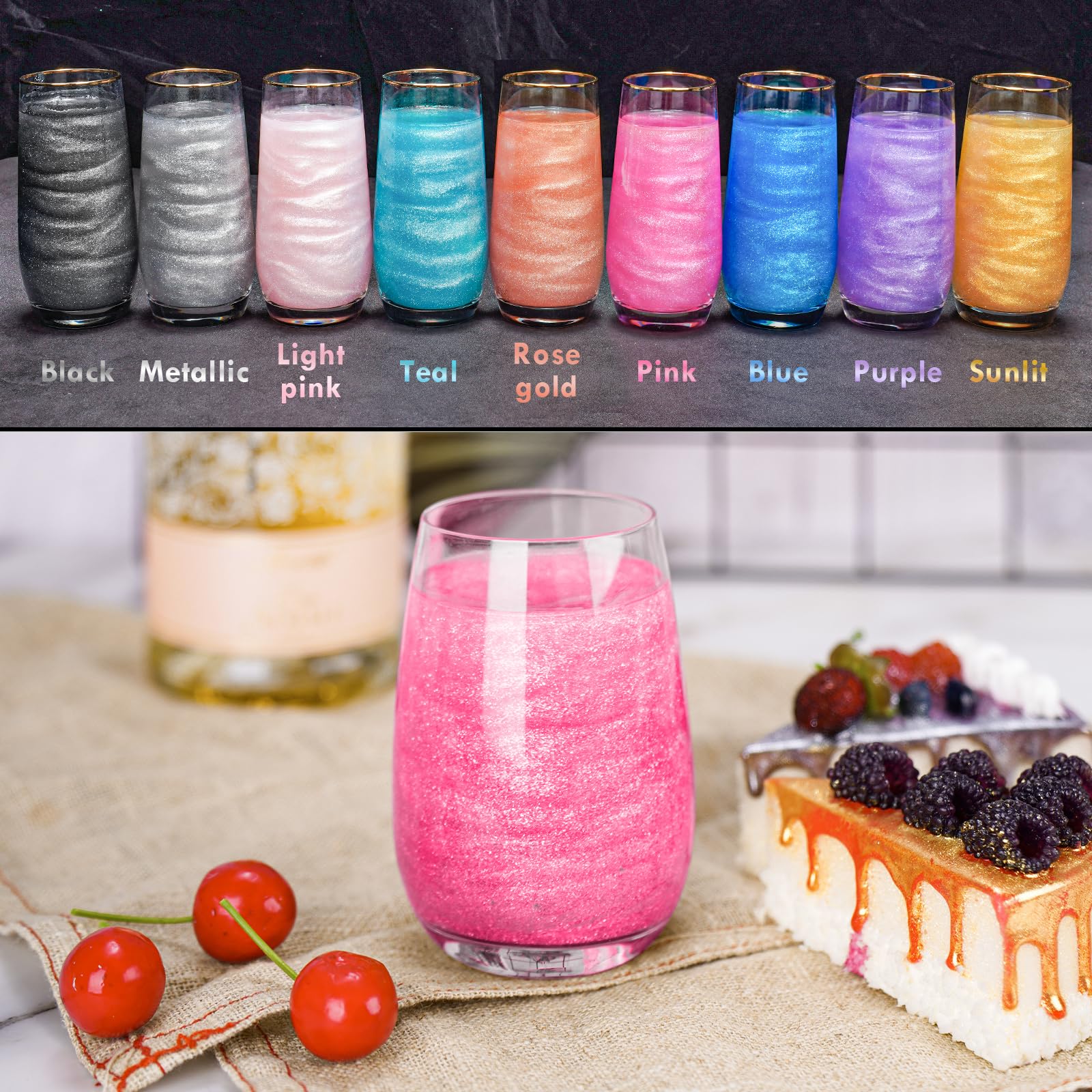 NiHome pink glitter for cocktails enhances presentation with edible shimmer.