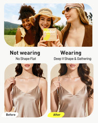 Niidor adhesive bra adhesion close-up highlighting skin-friendly grip for all-day wear.