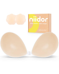 Niidor reusable silicone adhesive bra shown strapless backless for secure lift