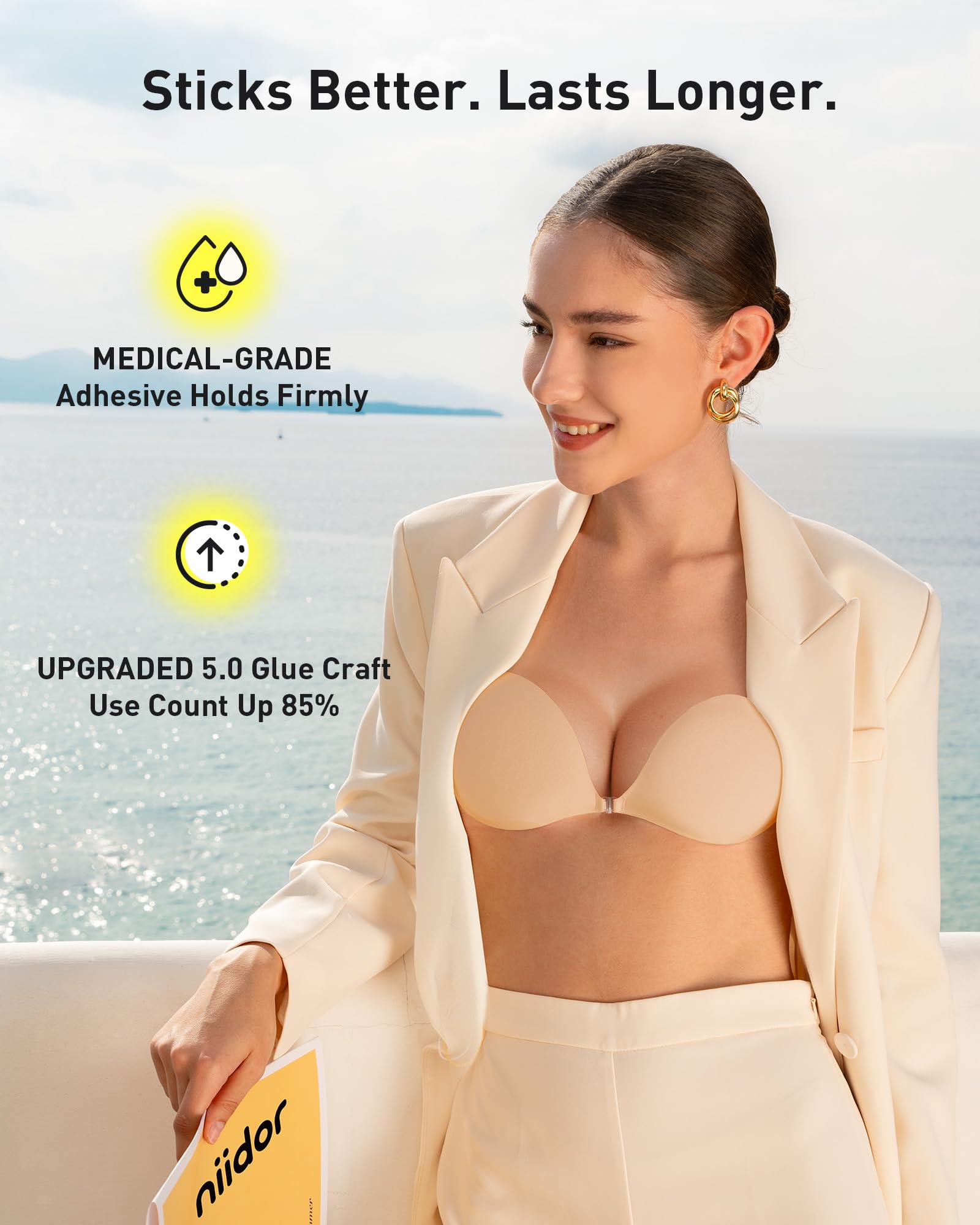 Niidor strapless invisible bra with silicone cups for wardrobe versatility