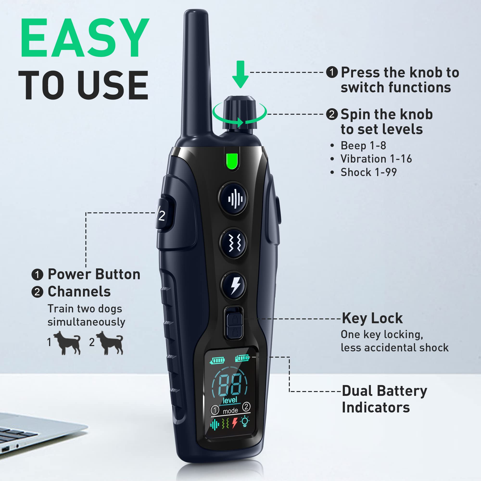 Nikketta night walk-ready collar provides bright visibility.
