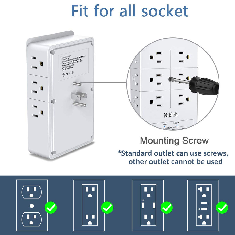 Nikleb wall-mountable power strip for tidy workspaces