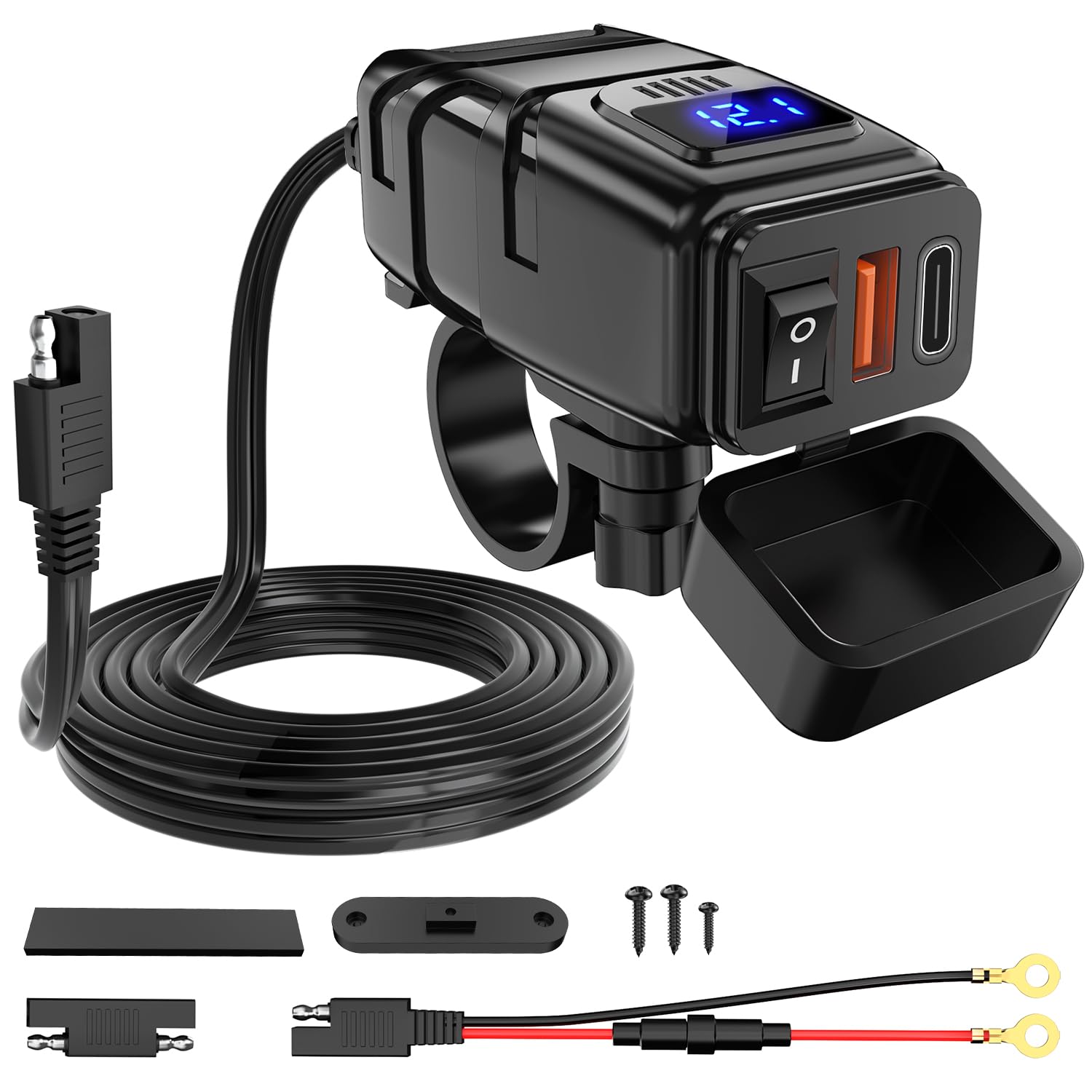 Nilight motorcycle USB Type-C port on handlebar enables fast charging.