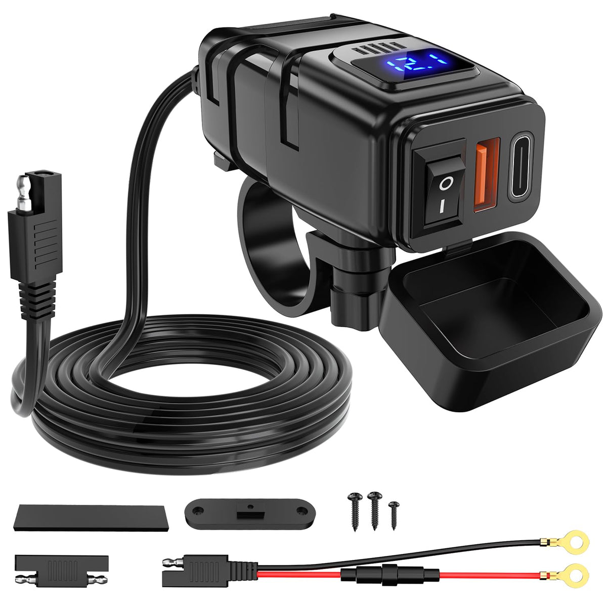 Nilight motorcycle USB Type-C port on handlebar enables fast charging.