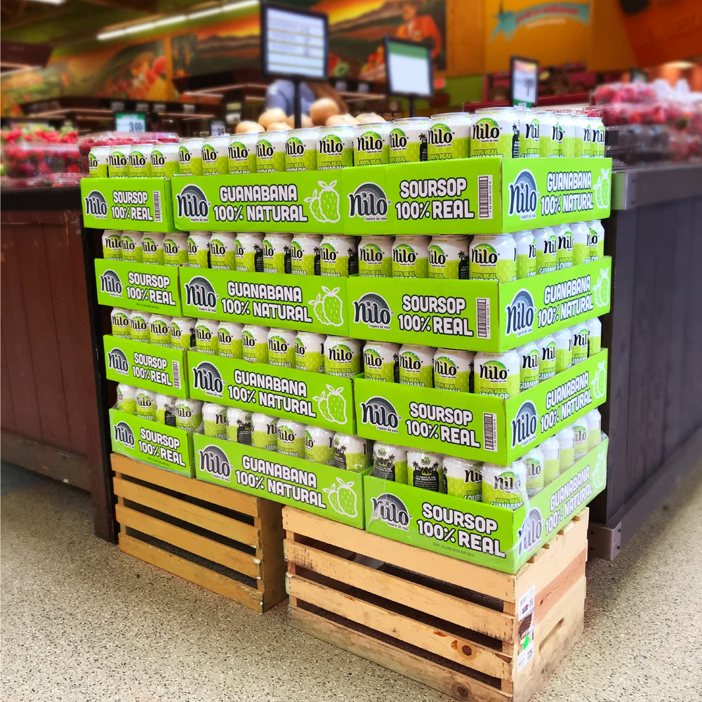 NILO Soursop juice showcases tropical ingredients and nutrients highlighted.