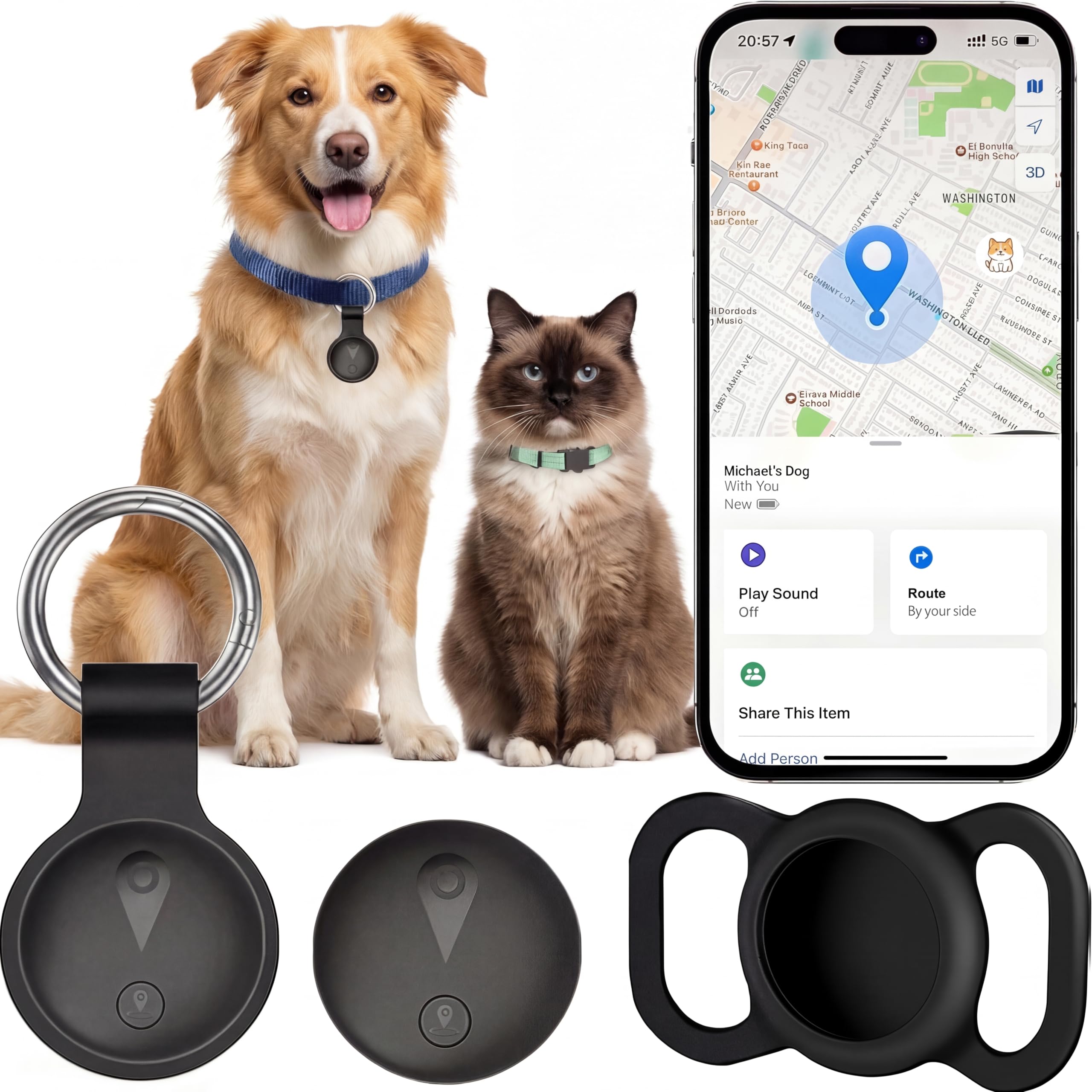 Nilone GPS tracker on dog's collar shows real-time location for peace of mind.