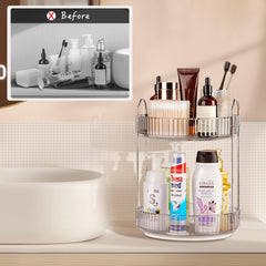 Niluks two-tier lazy susan keeps bottles organized and visible