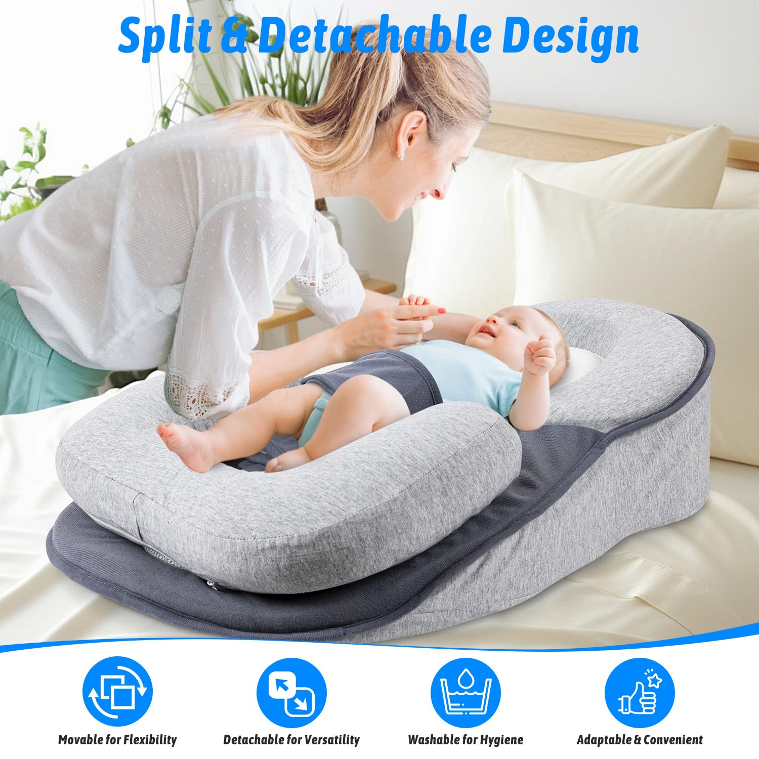 NILUTO feeding pillow in gray color for a modern nursery look