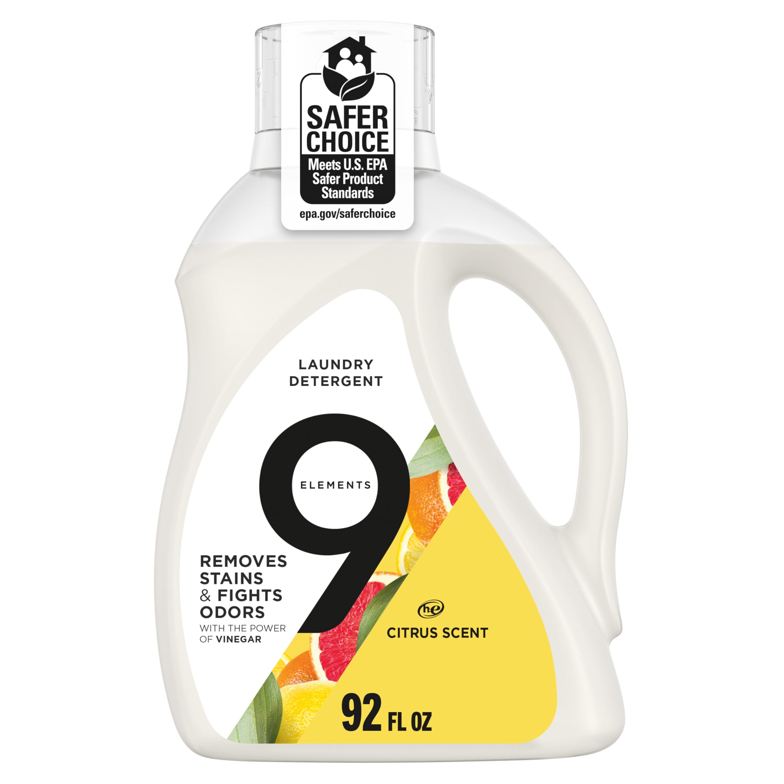 Nine Elements citrus detergent bottle ready for a fresh load