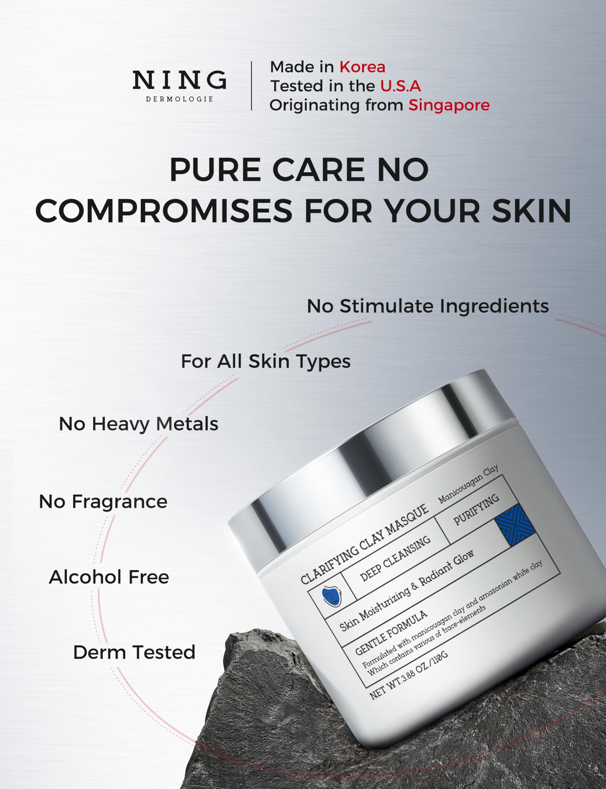 NING DERMOLOGIE clay mask with pore purification for refined texture