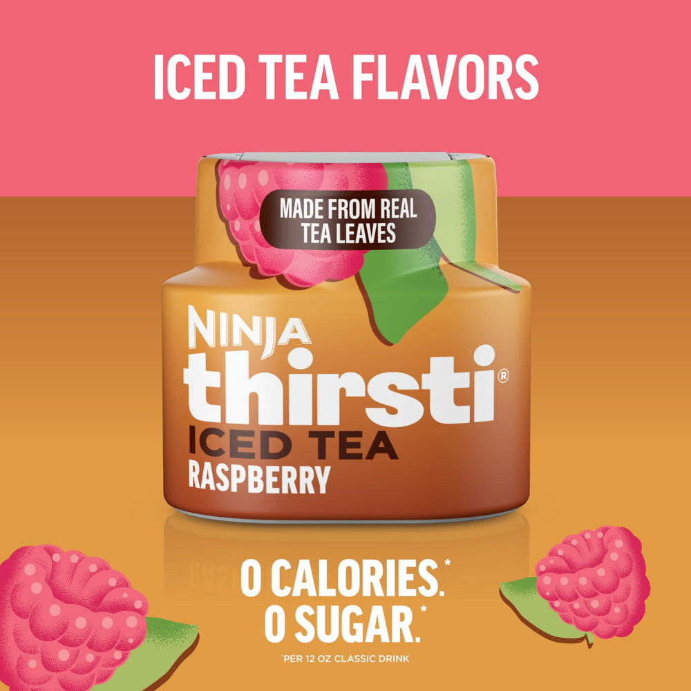 Ninja Thirsti drops beside a glass with bubbles for quick mix-and-enjoy drinks