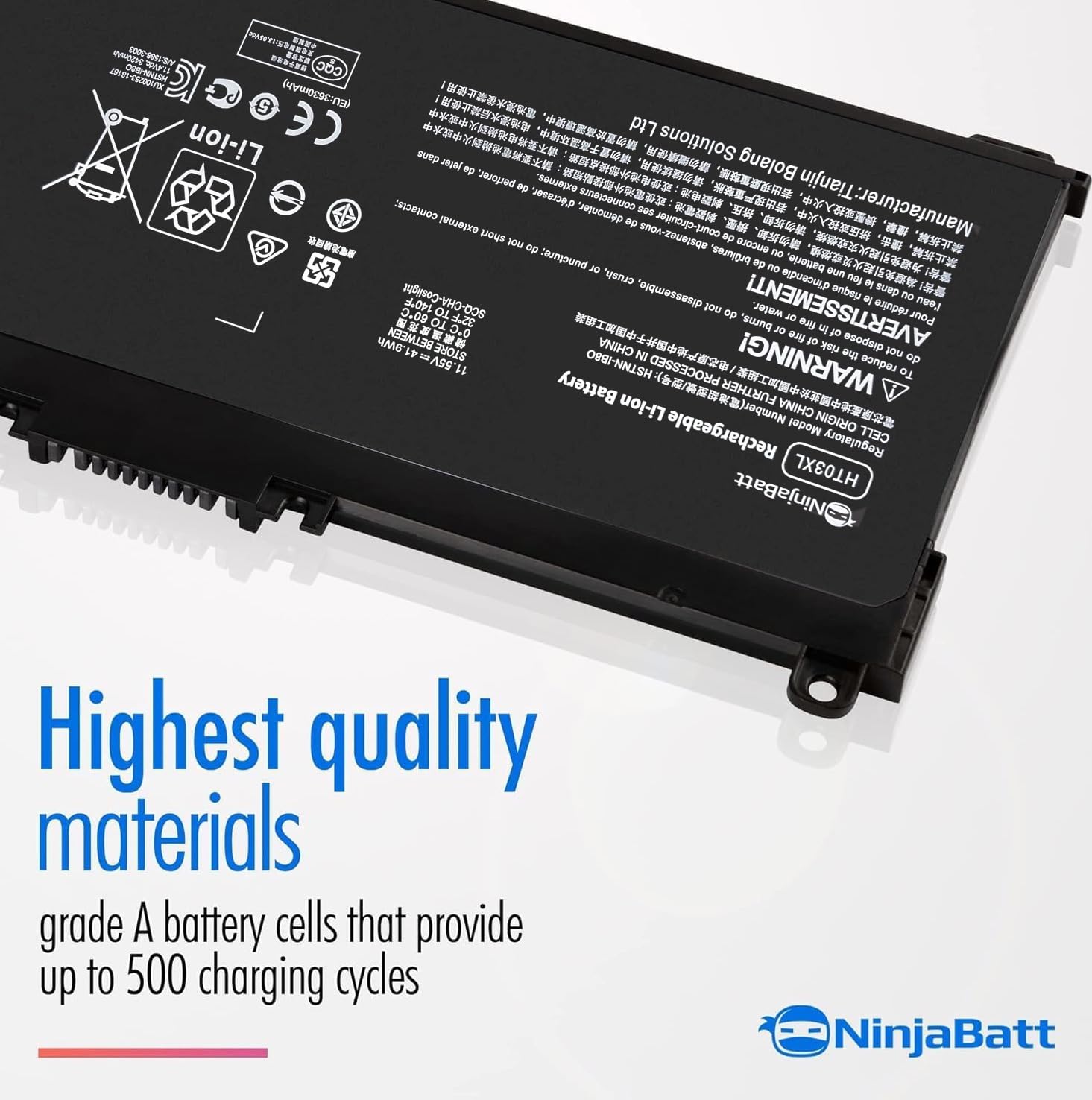 NinjaBatt HT03XL side-view reveals slim profile for HP Pavilion models