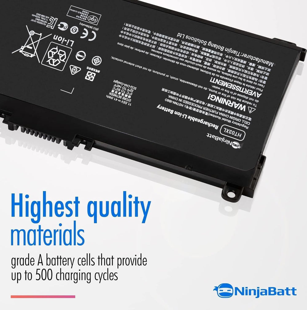 NinjaBatt HT03XL side-view reveals slim profile for HP Pavilion models