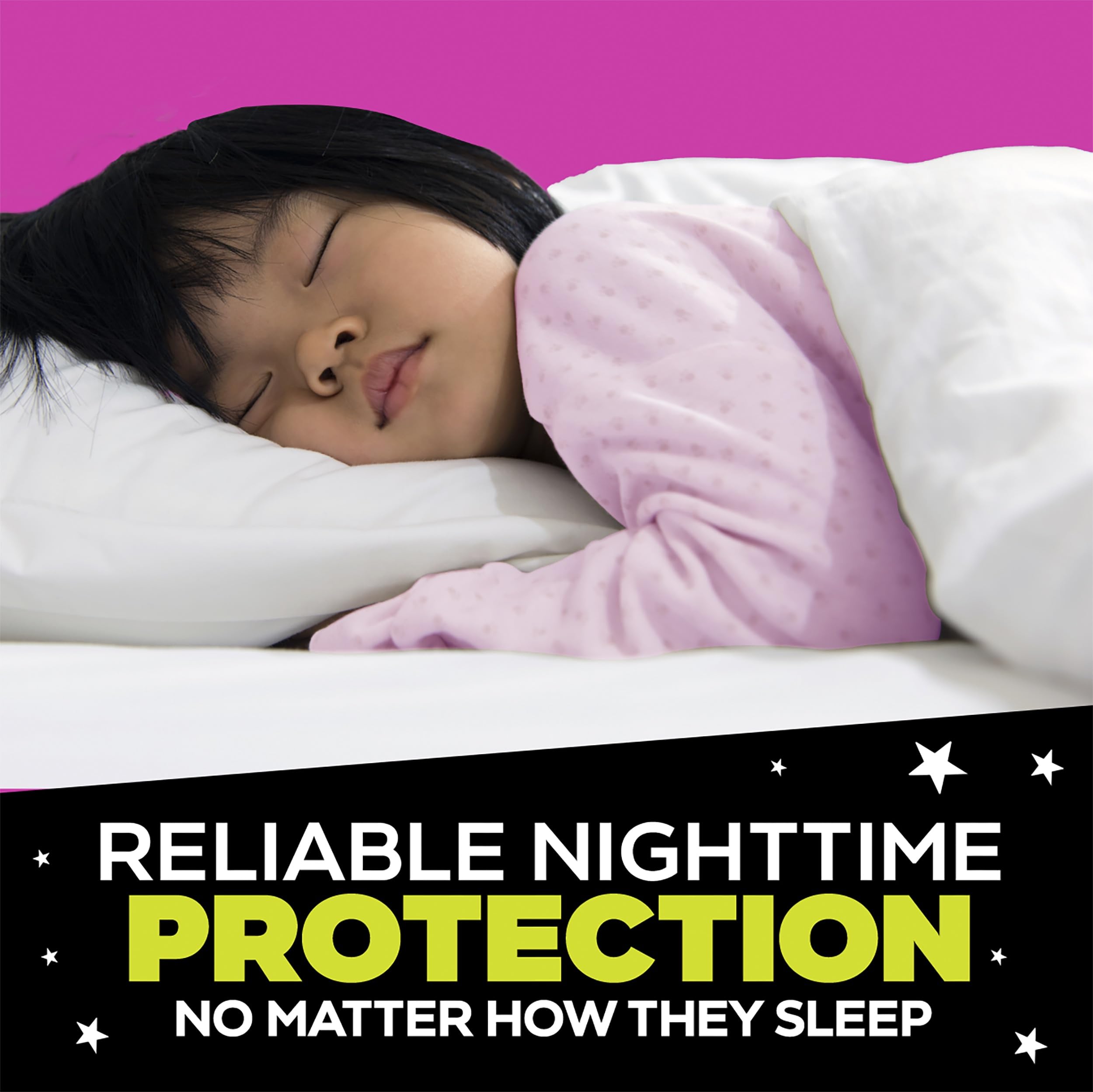 Ninjamas girls night-time underwear absorption highlights quick liquid capture for dryness.