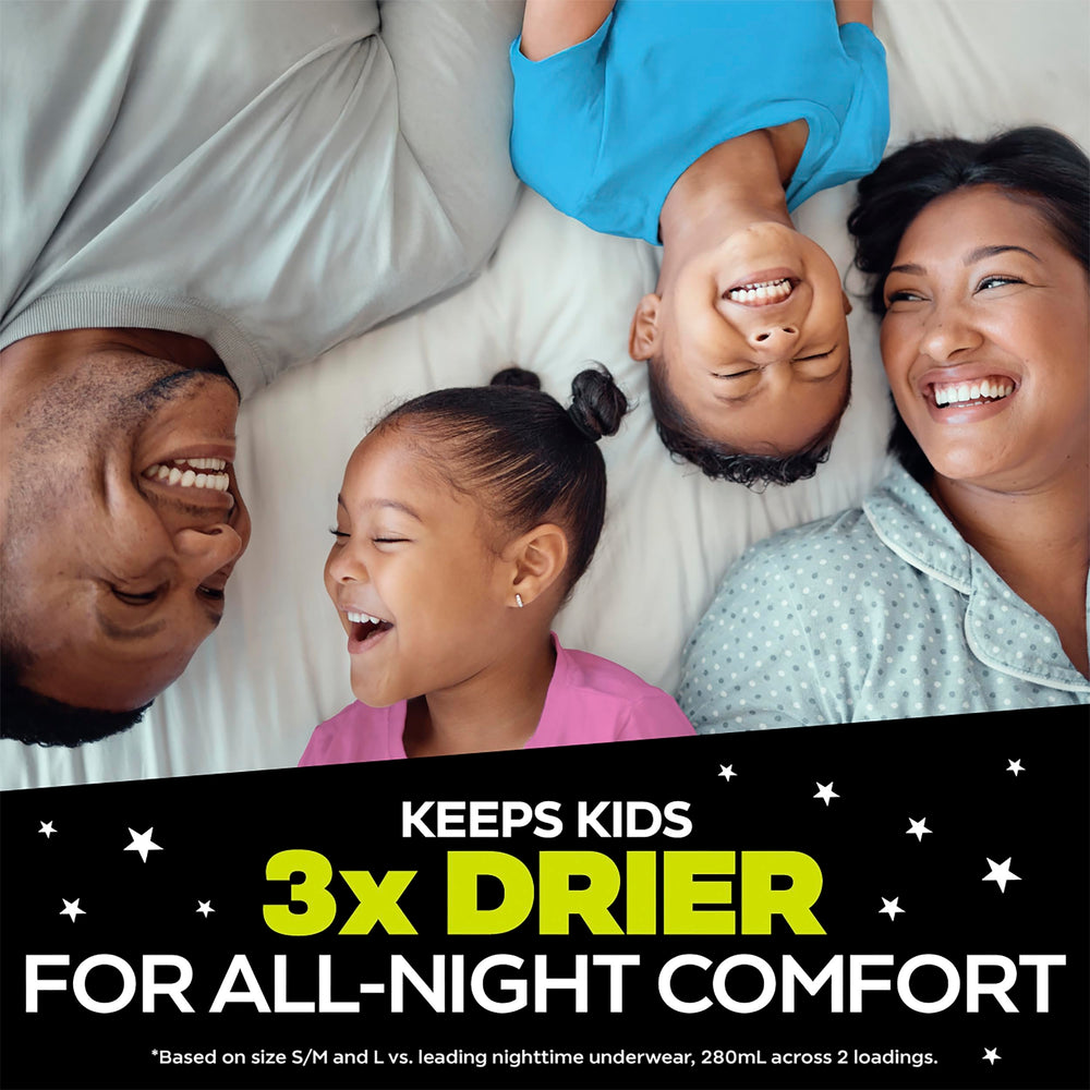 Ninjamas OdorMask technology neutralizes odors for a fresher wake-up.