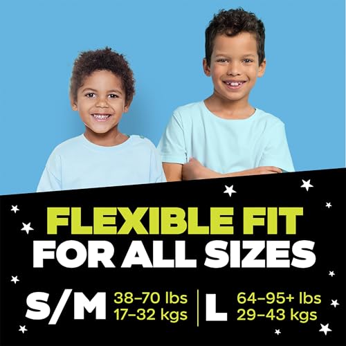 Ninjamas S/M size for 38-70 lbs fits growing kids.