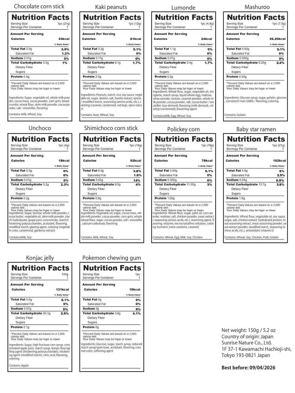 NINJAZ TREATZ 40 snacks 10 chocolates varieties close-up, highlighting diverse flavors to sample.