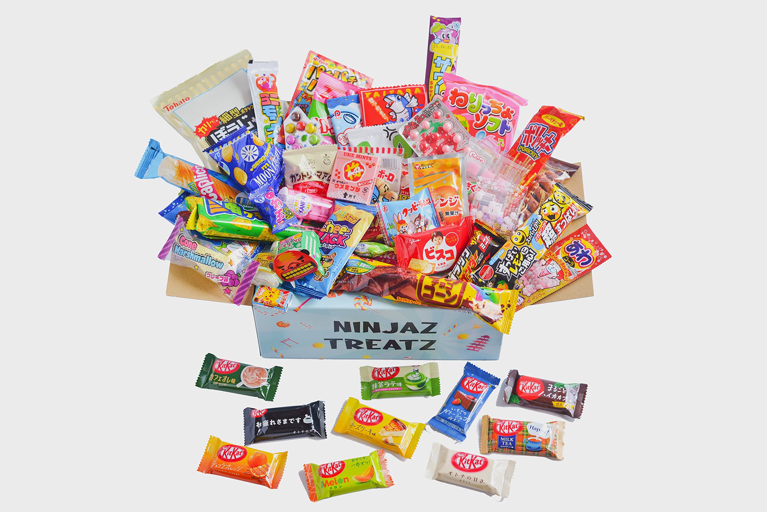 NINJAZ TREATZ 50 Japanese Snacks Box front view, ideal for gift ideas.
