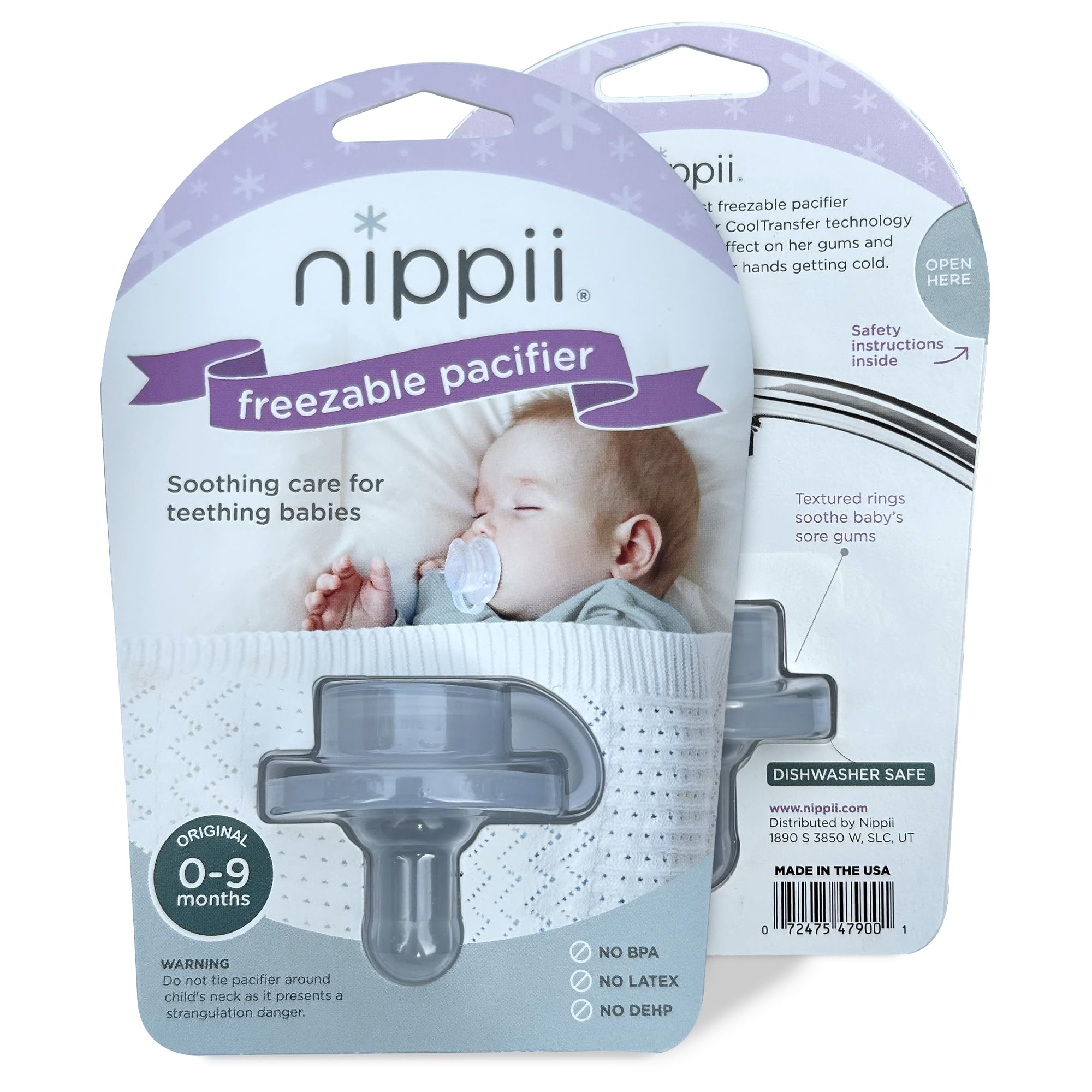 Nippii Freezable Pacifier provides cooling relief for teething gums.