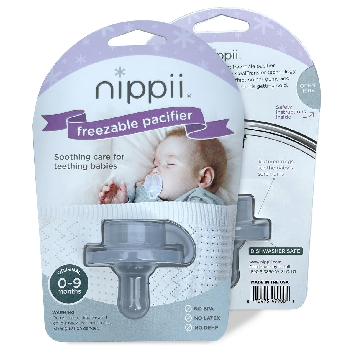 Nippii Freezable Pacifier provides cooling relief for teething gums.