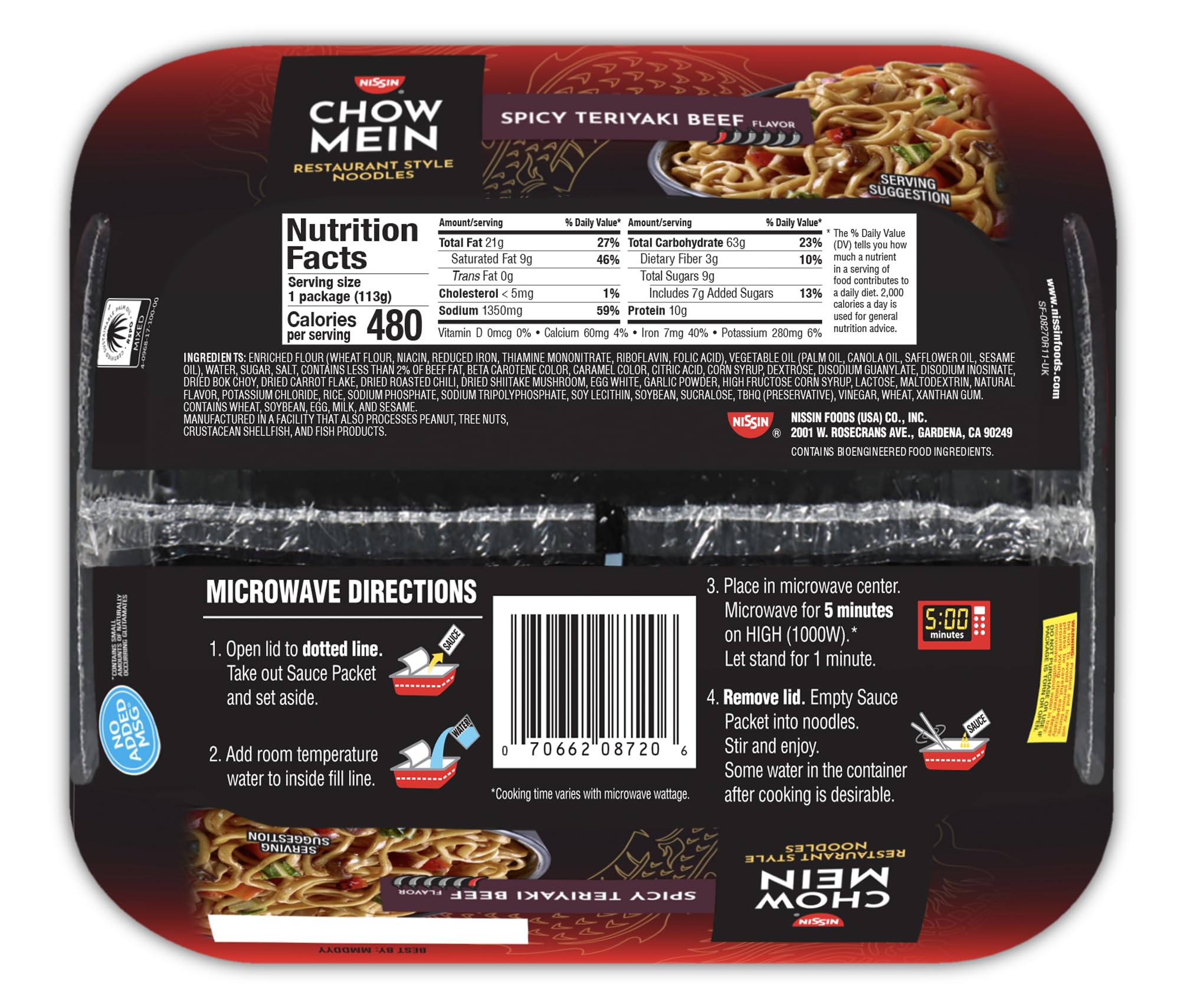 Nissin Chow Mein noodles and sauce close-up showing rich flavor