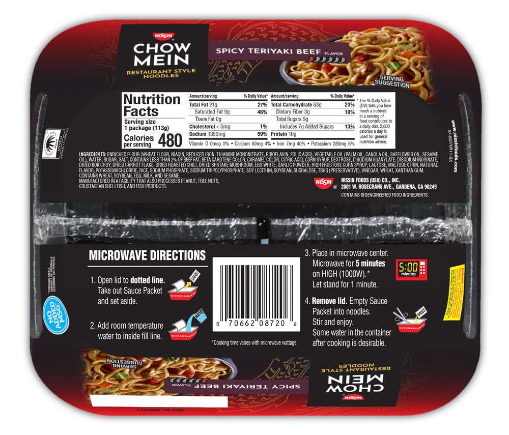 Nissin Chow Mein noodles and sauce close-up showing rich flavor