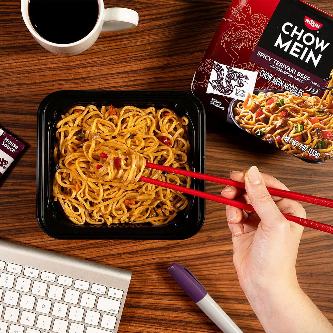 Nissin Chow Mein with bok choy and carrots adding color