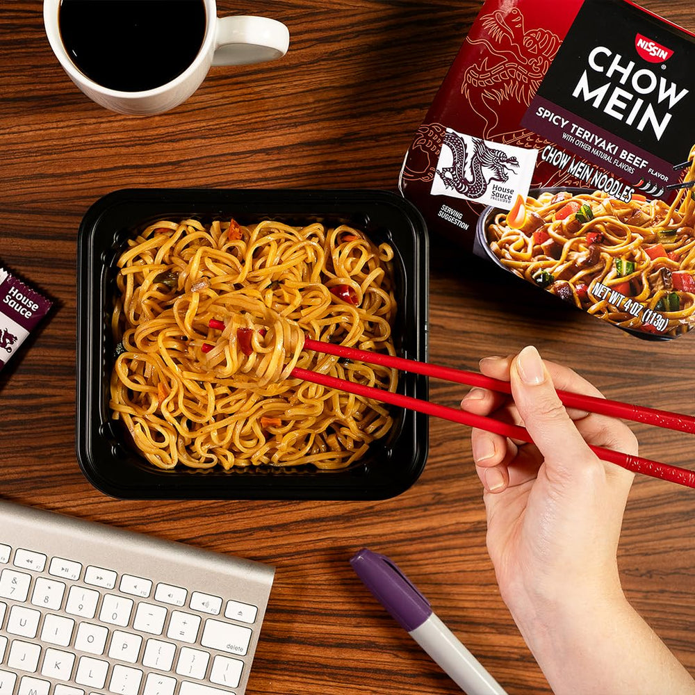 Nissin Chow Mein with bok choy and carrots adding color