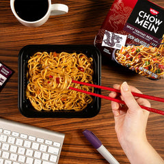 Nissin Chow Mein with bok choy and carrots adding color