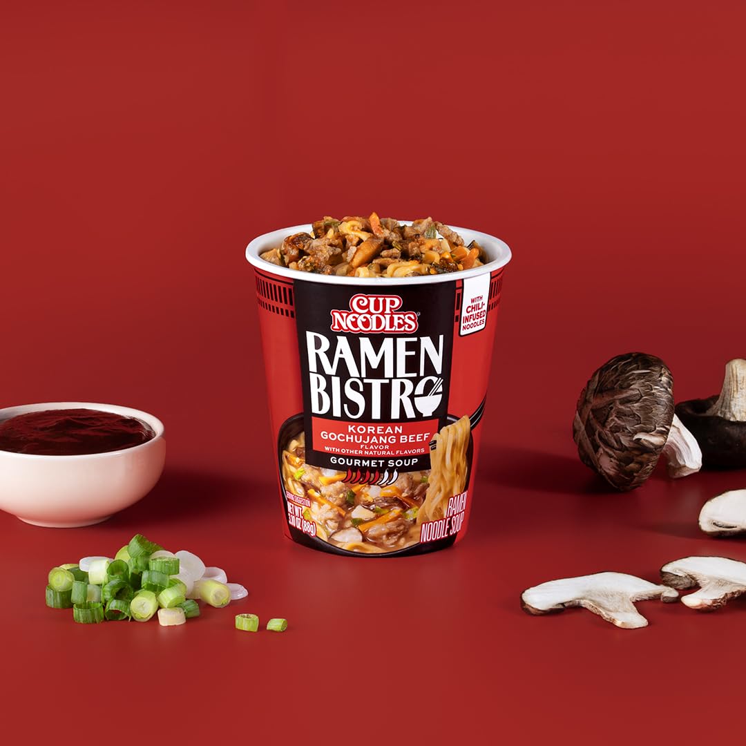 NISSIN Cup Noodle Ramen Bistro vegetables like carrot and bok choy add crunchy texture.